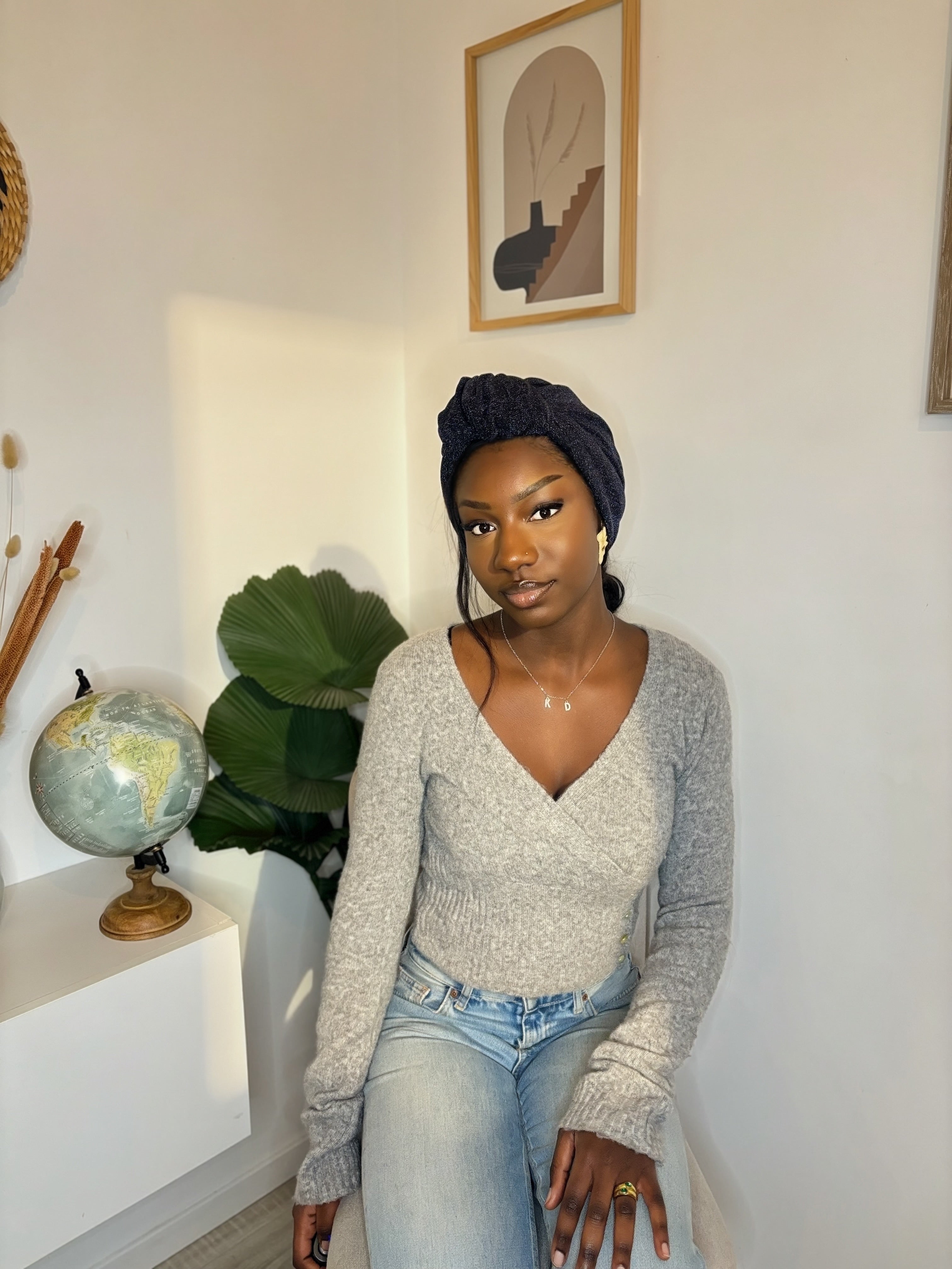 Turban Dusu Bleu Gris foncé (sans satin)