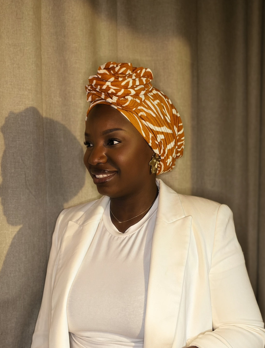 Turban Debbo à motifs Orange (2 en 1)