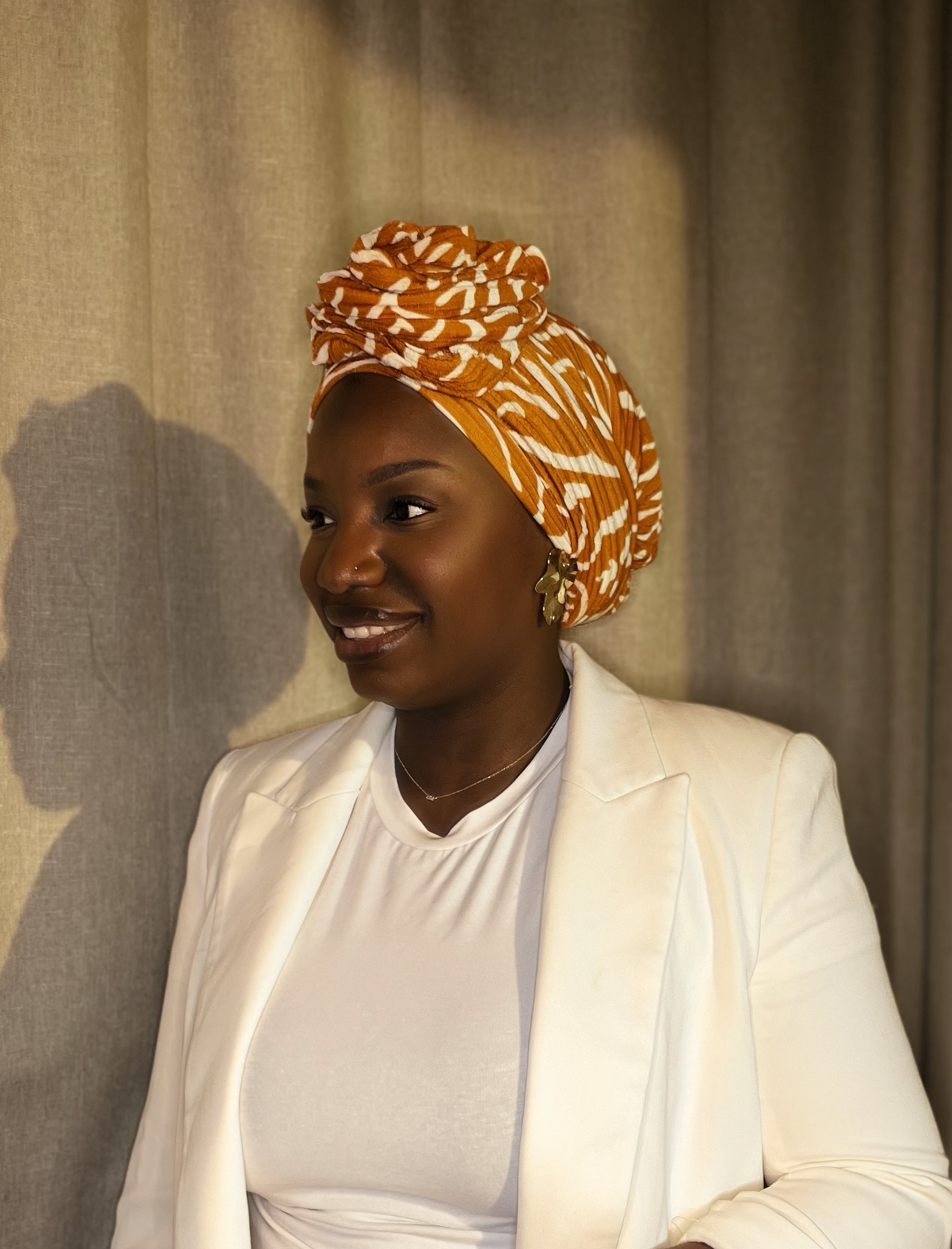 Turban Debbo à motifs Orange (2 en 1)