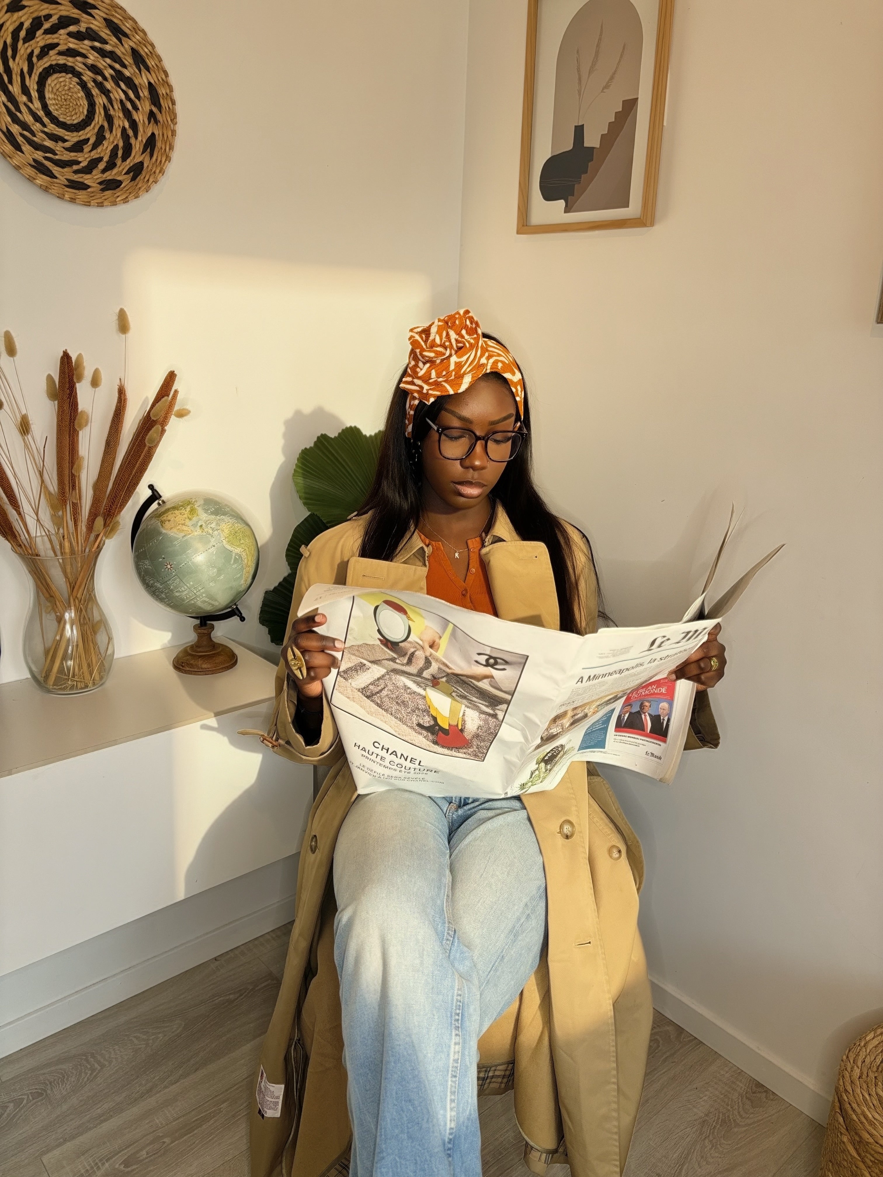 Turban Debbo à motifs Orange (2 en 1)