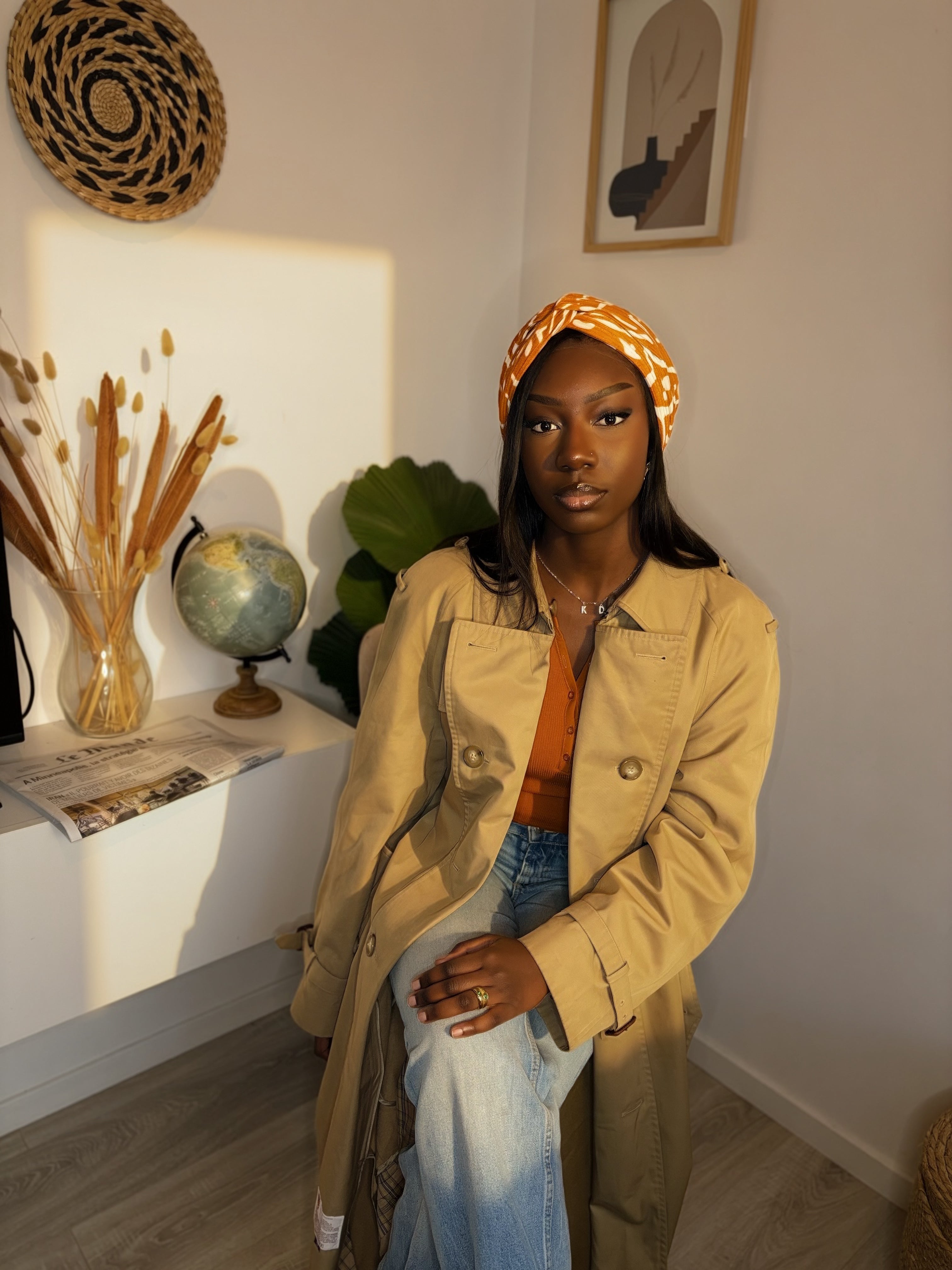 Turban Orani Motifs Orange (2 en 1)