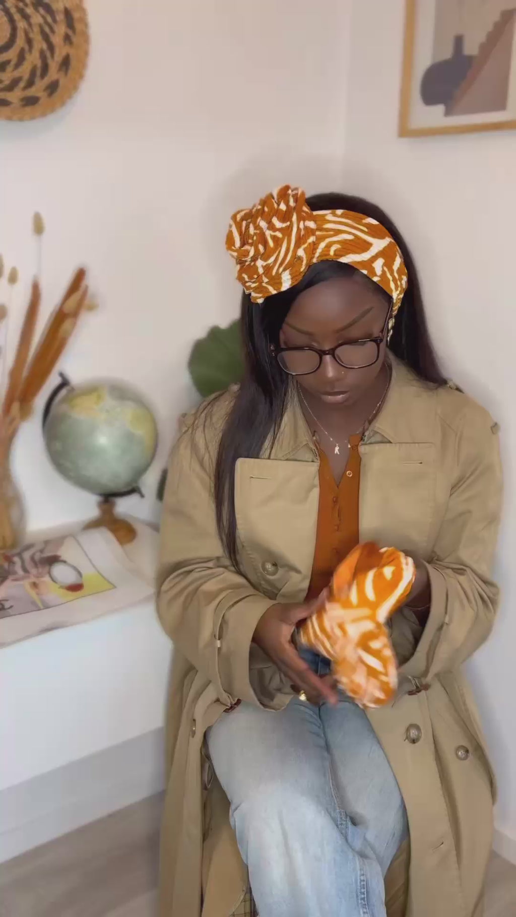 Turban Debbo à motifs Orange (2 en 1)